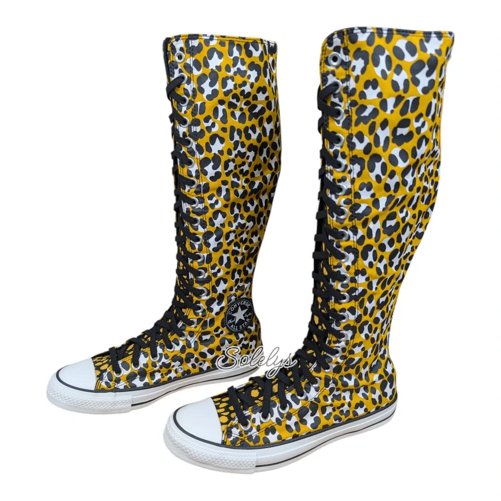 Converse 2013 XXHI Leopard Animal Print Knee High Elastic Laced Sneaker Boot 8